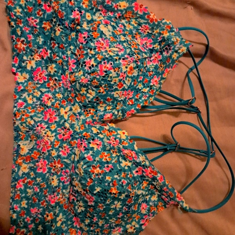 VS PINK Teal Ditsy Floral Bralette NWOT